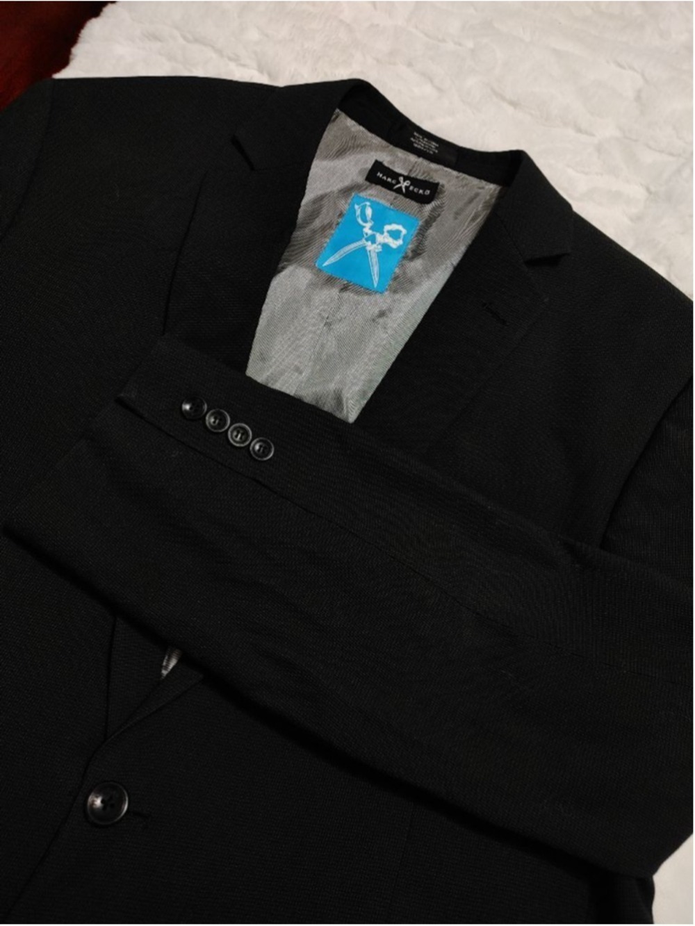 Men's Marc Ecko Cut & Sew Black Sport Coat Blazer 46R w Bow Tie